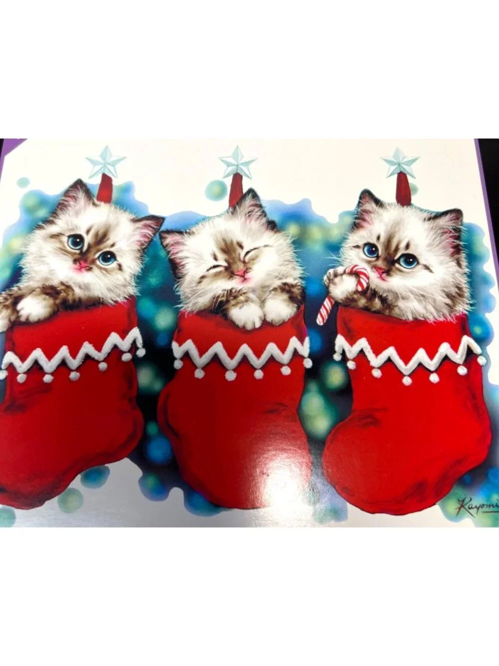 Craft Full Color Iron-On Transfer Christmas Kittens In Stockings Matte Finish